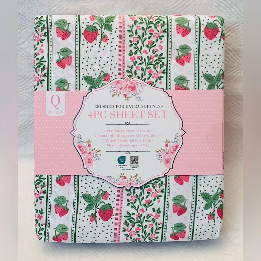 Rosalie’s Garden Strawberry Vine Floral Spring Sheet Set - Queen - Picture 2 of 5